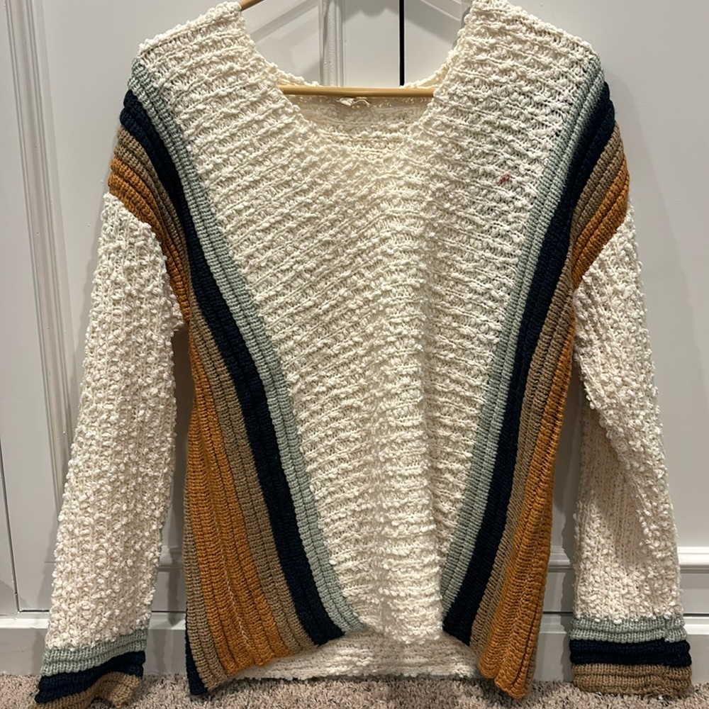 MYSTEREE. White Knit, Multicoloted Striped Sweater. M